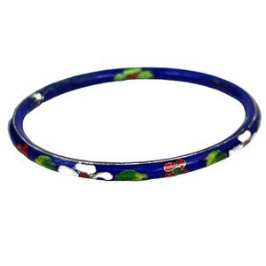 Chinese Export Vintage Cloisonné Floral Blue Enamel Bangle Bracelet